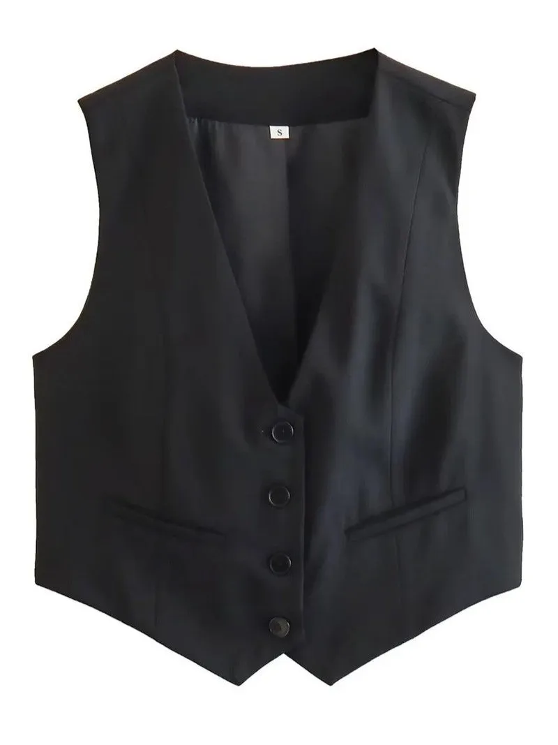 27 Crop Vest Button Down Tank