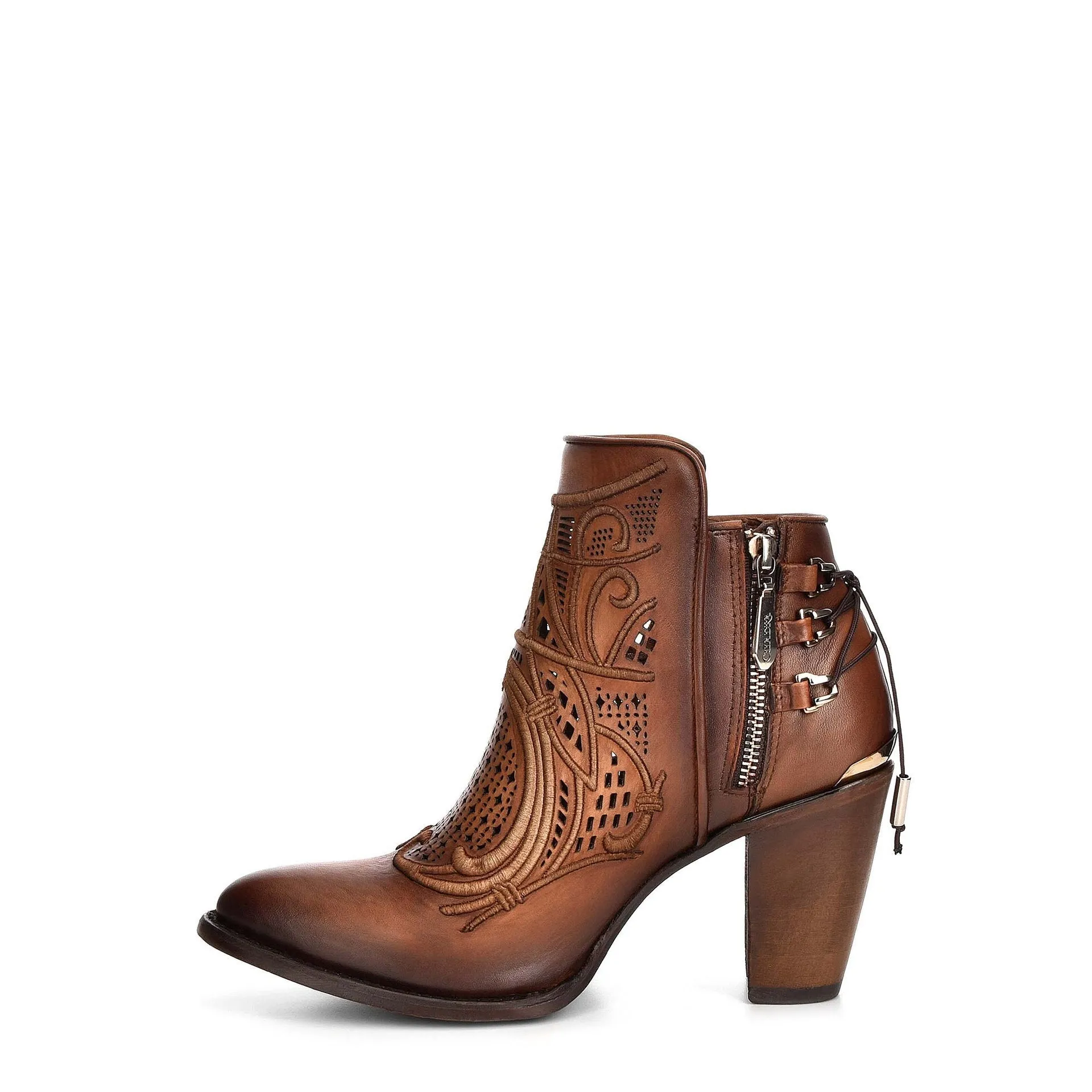 3F48RS - Cuadra brown western cowgirl cowhide leather ankle boots women