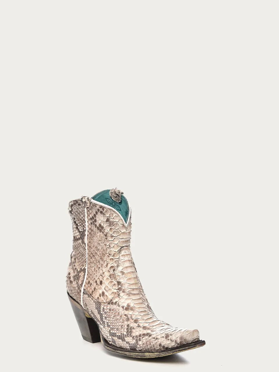 A3791 - WOMEN'S GENUINE FULL PYTHON SNIP TOE ANKLE BOOT WITH ZIPPER