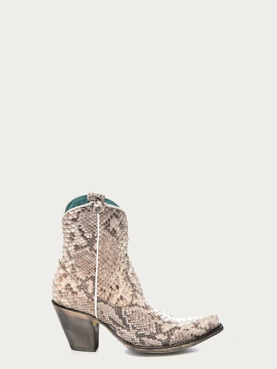 A3791 - WOMEN'S GENUINE FULL PYTHON SNIP TOE ANKLE BOOT WITH ZIPPER