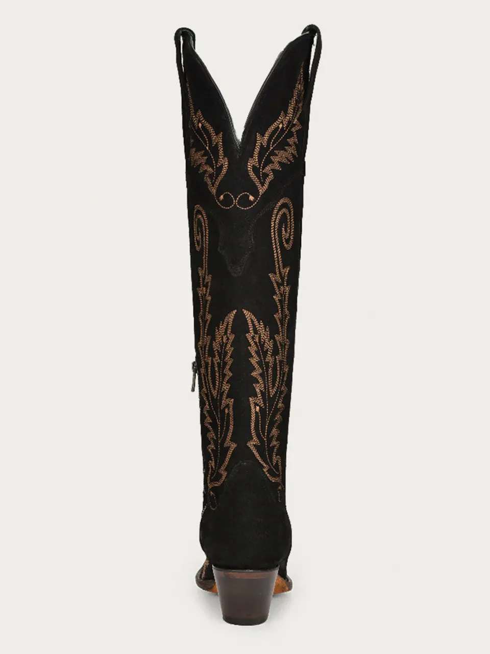 A4404 - WOMEN'S GOLD EMBROIDERY BLACK SUEDE TALL TOP J TOE COWBOY BOOT