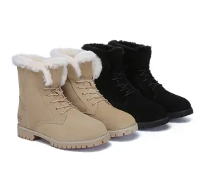 AUSTRALIAN SHEPHERD® UGG Women Sheepskin Wool Lace Up Ankle Fashion Boots Jean