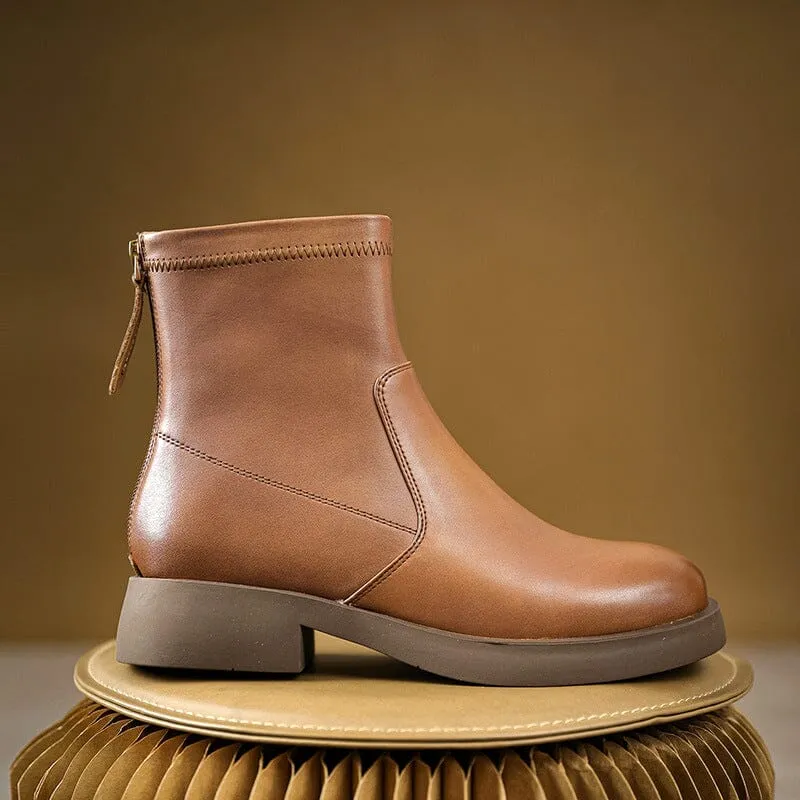 Autumn Retro Solid Leather Casual Boots