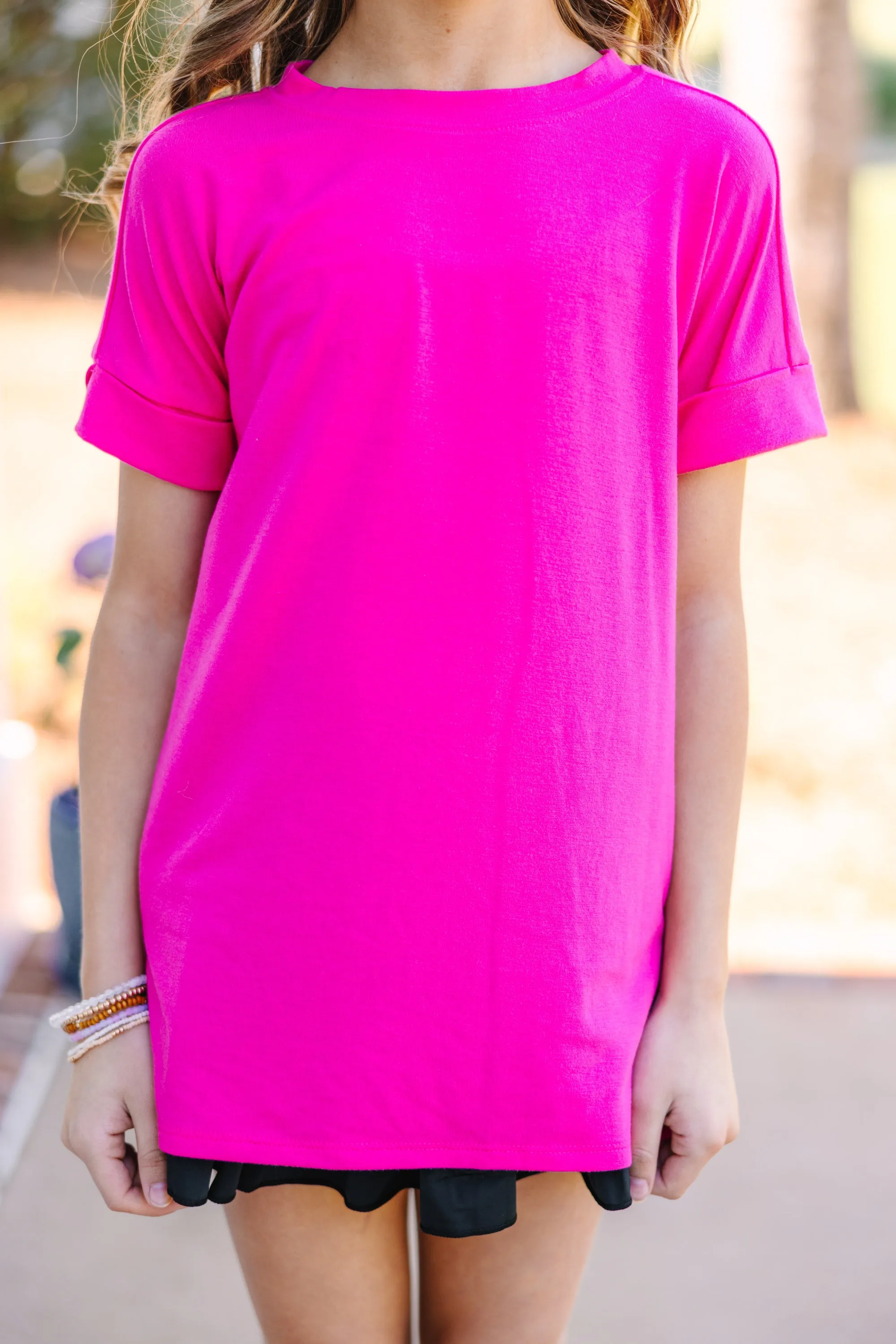 Girls: Make Your Life Easy Fuchsia Pink Crew Neck Top