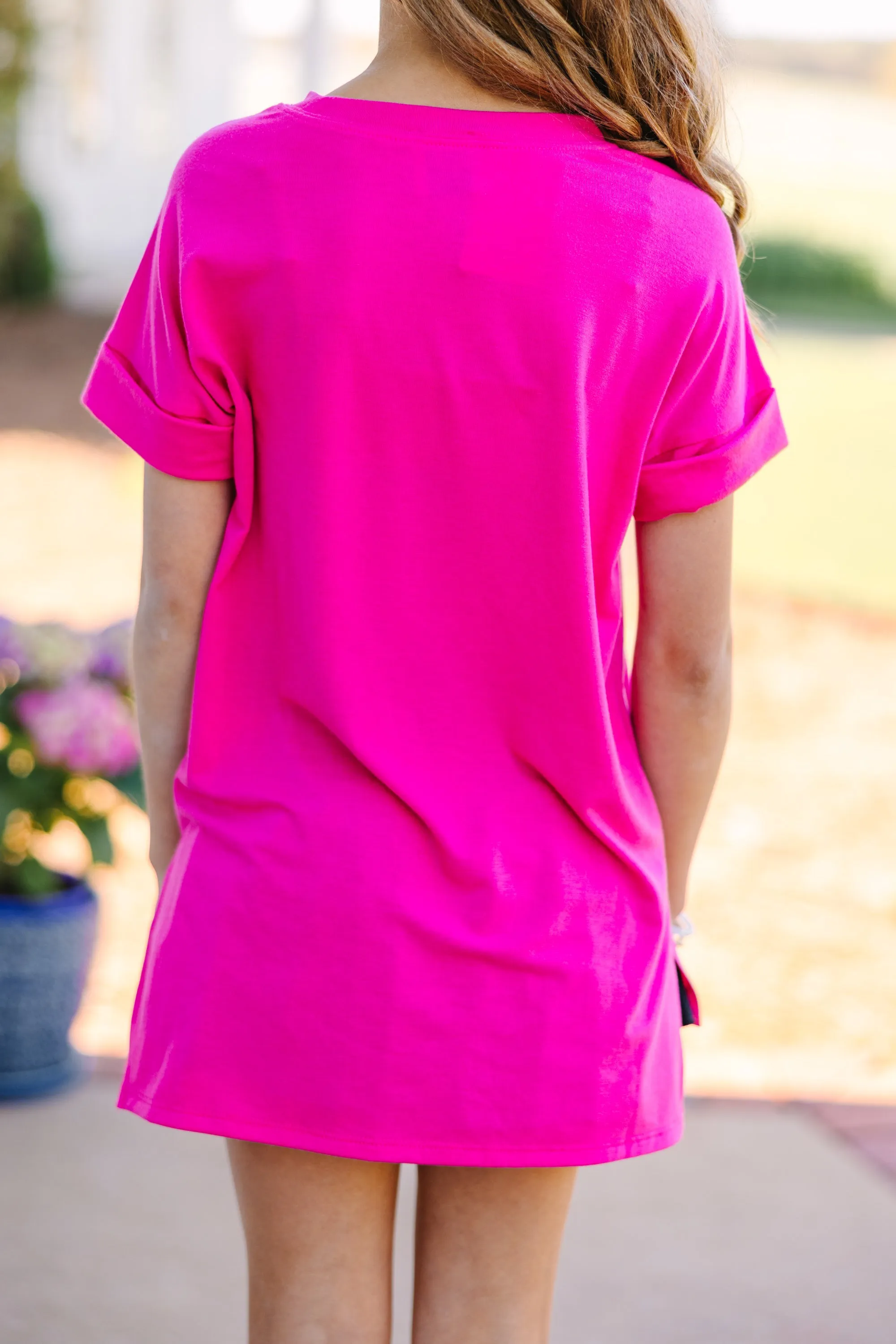 Girls: Make Your Life Easy Fuchsia Pink Crew Neck Top