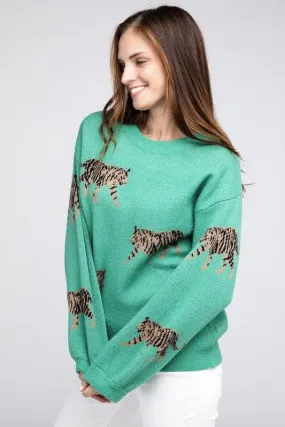 BiBi Tiger Prowl Pattern Sweater, Jade