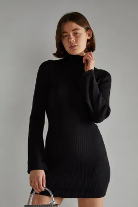 Black Flared Sleeve Knitted Mini-Dress