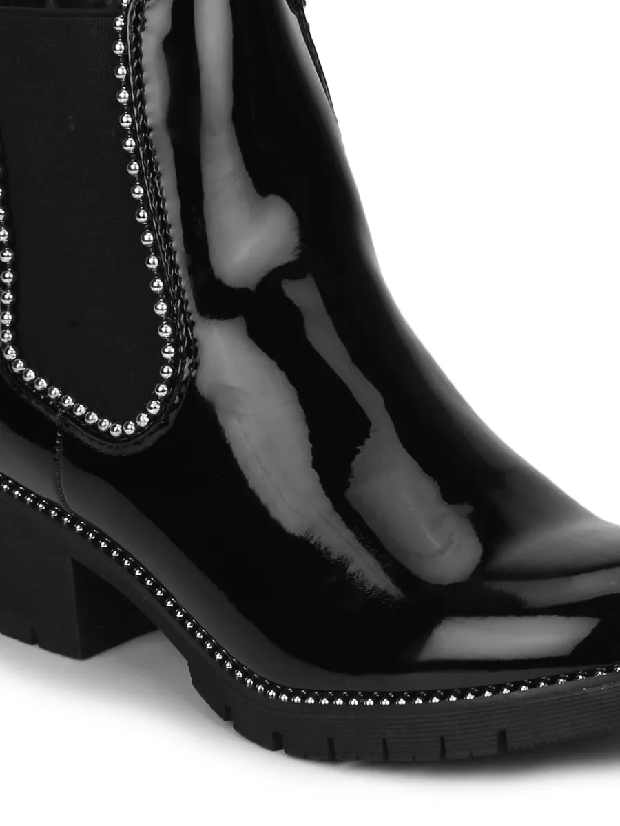 Black Patent Studded Ankle Boot