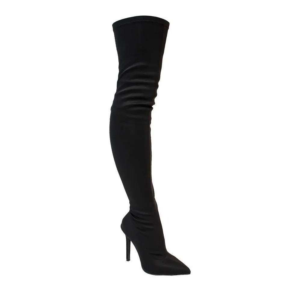 Black Thigh High Stiletto Boots