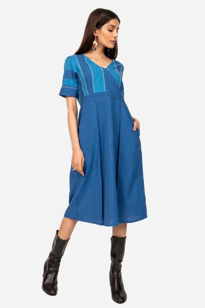 Blue Striped Wrapover Dress