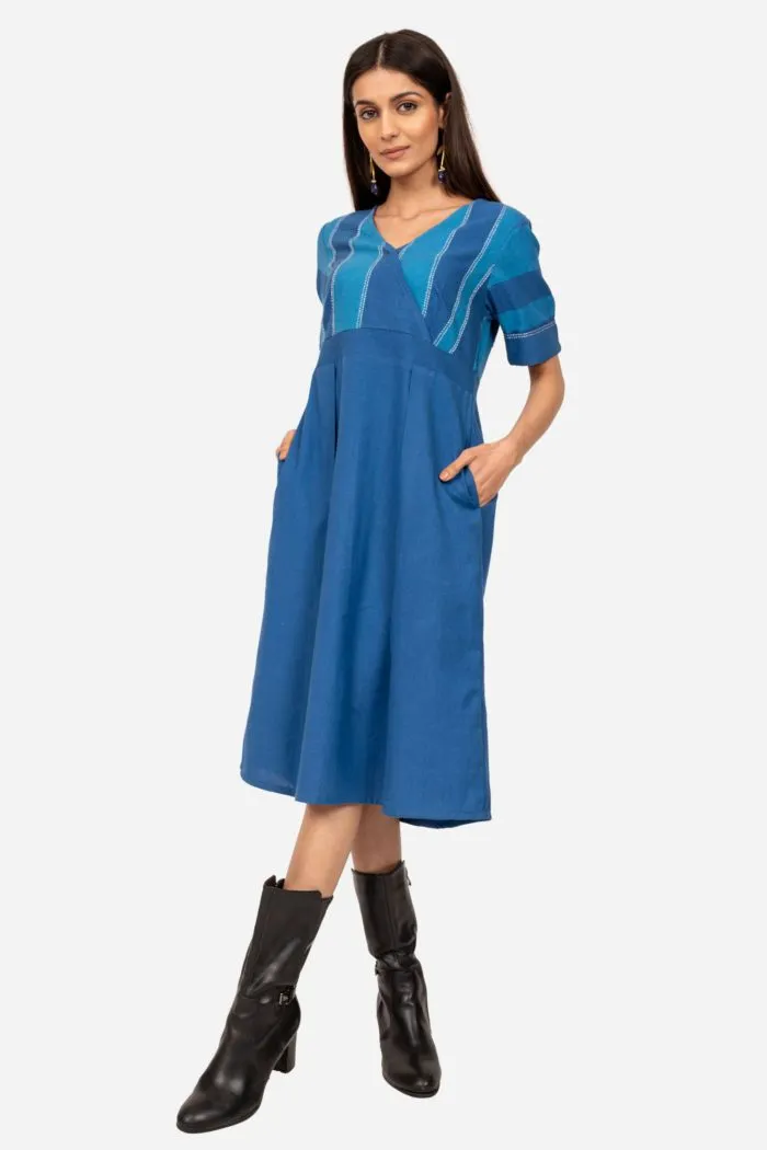 Blue Striped Wrapover Dress