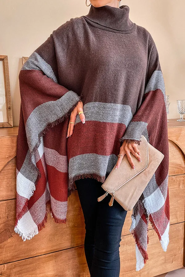 Bubbles and Bonfires Colorblock Knit Poncho