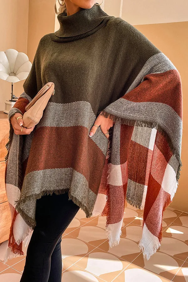 Bubbles and Bonfires Colorblock Knit Poncho