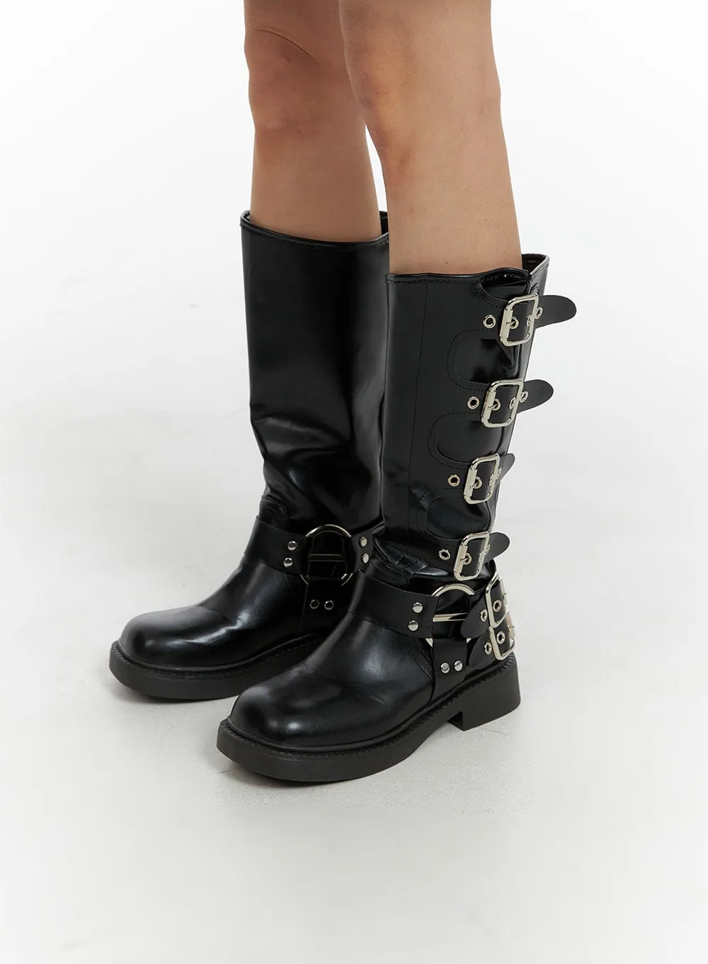 Buckle Faux Leather Boots CF428