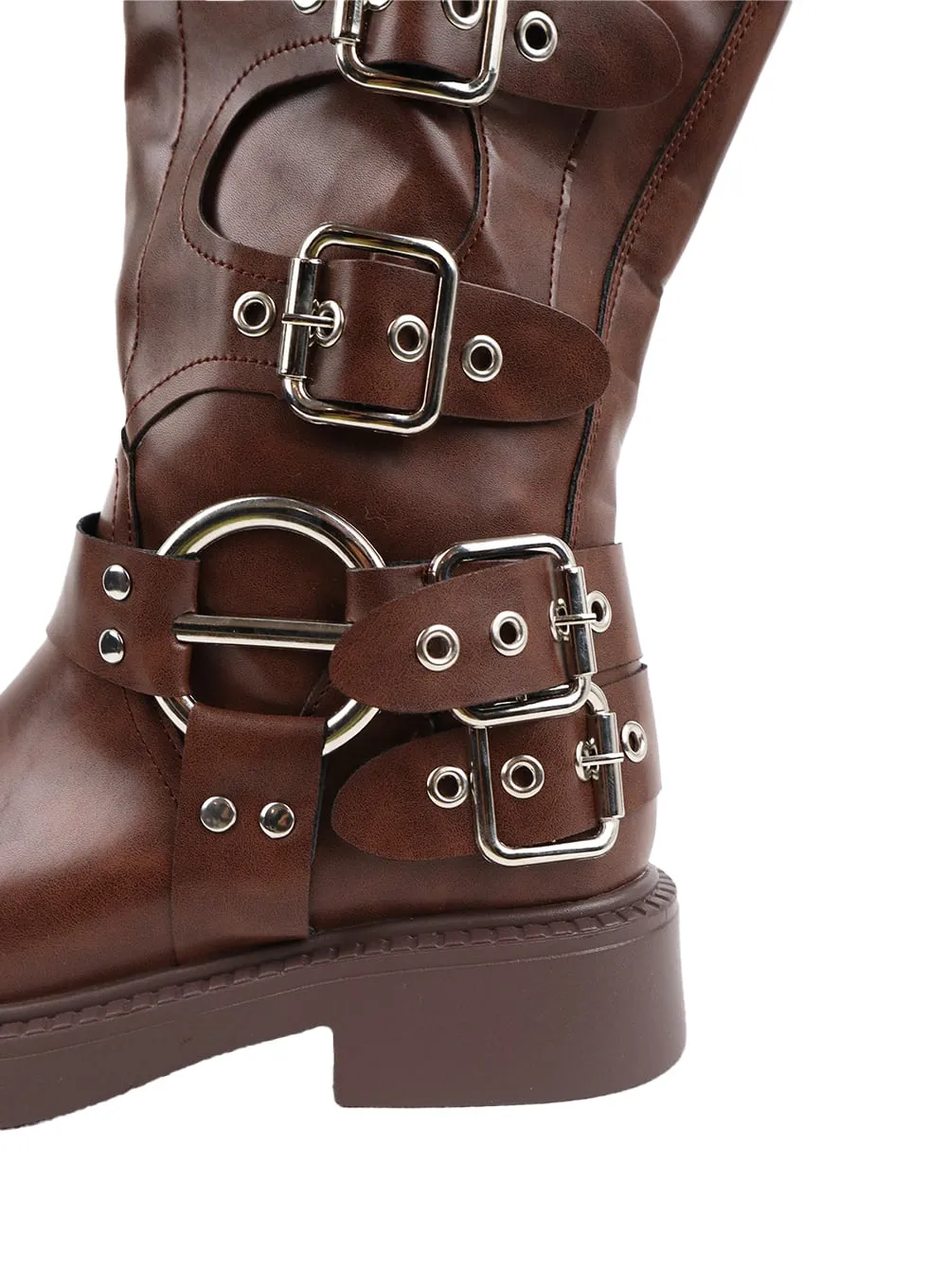 Buckle Faux Leather Boots CF428