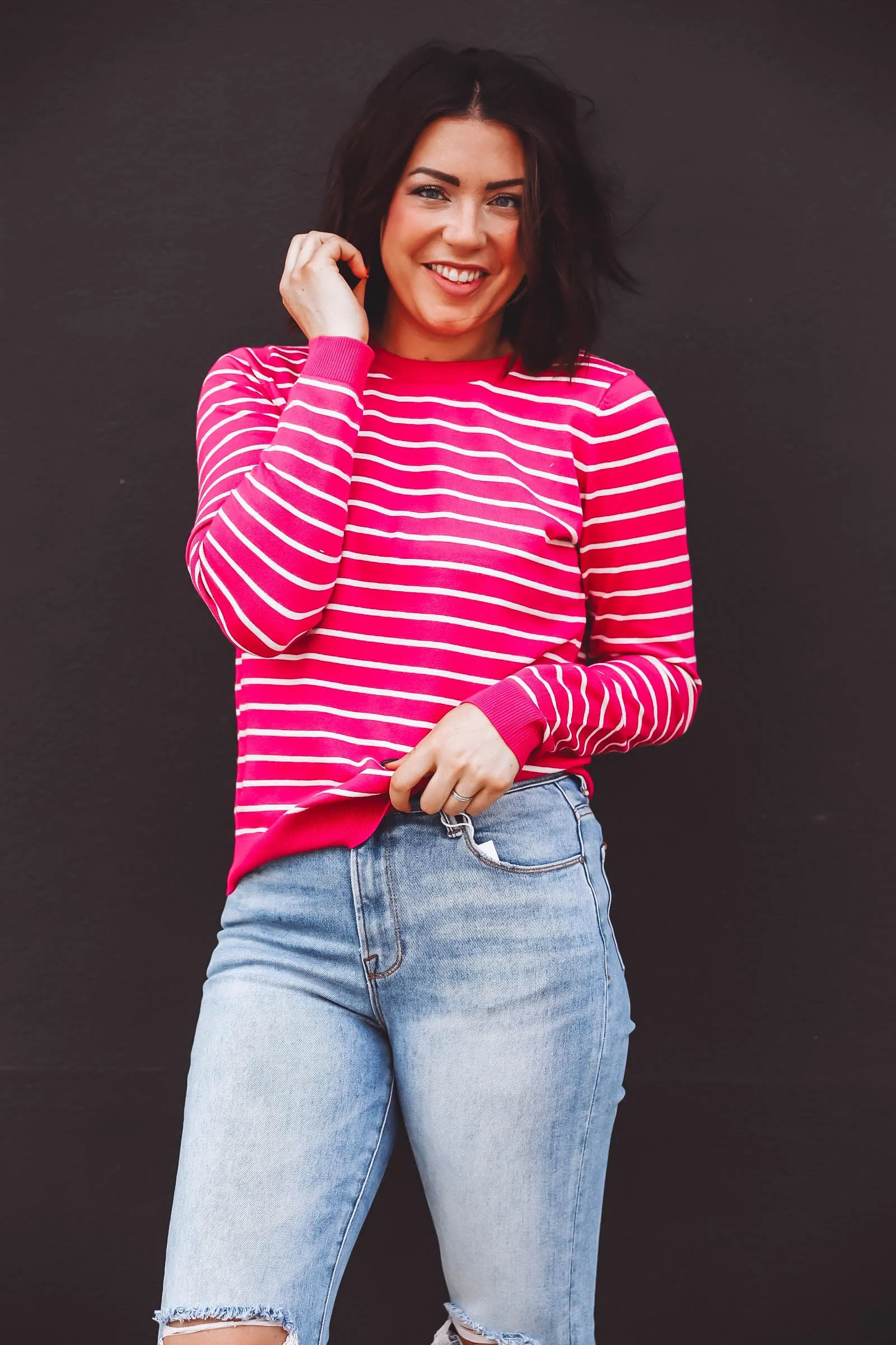 Christina Striped Sweater-Pink