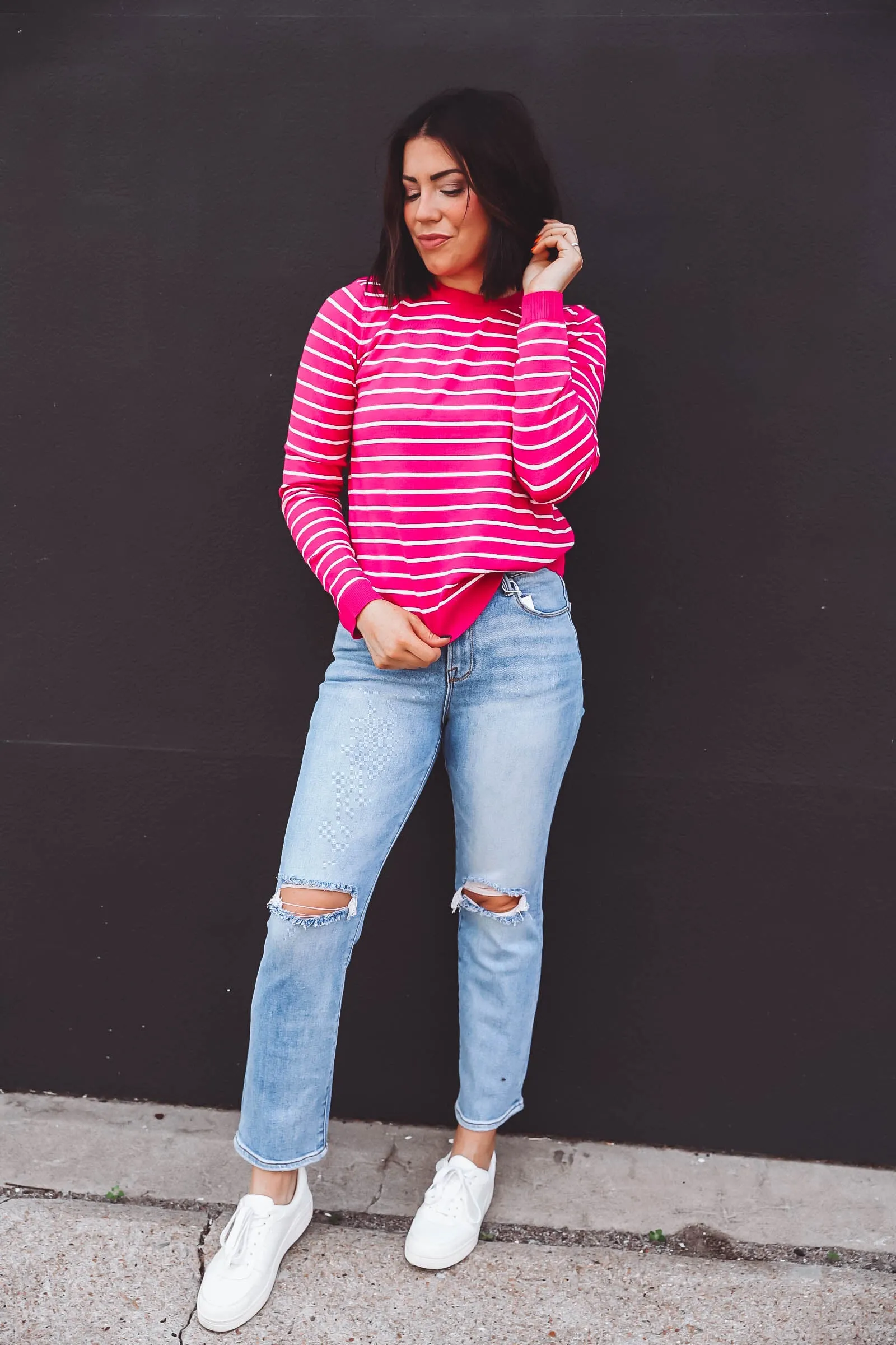 Christina Striped Sweater-Pink