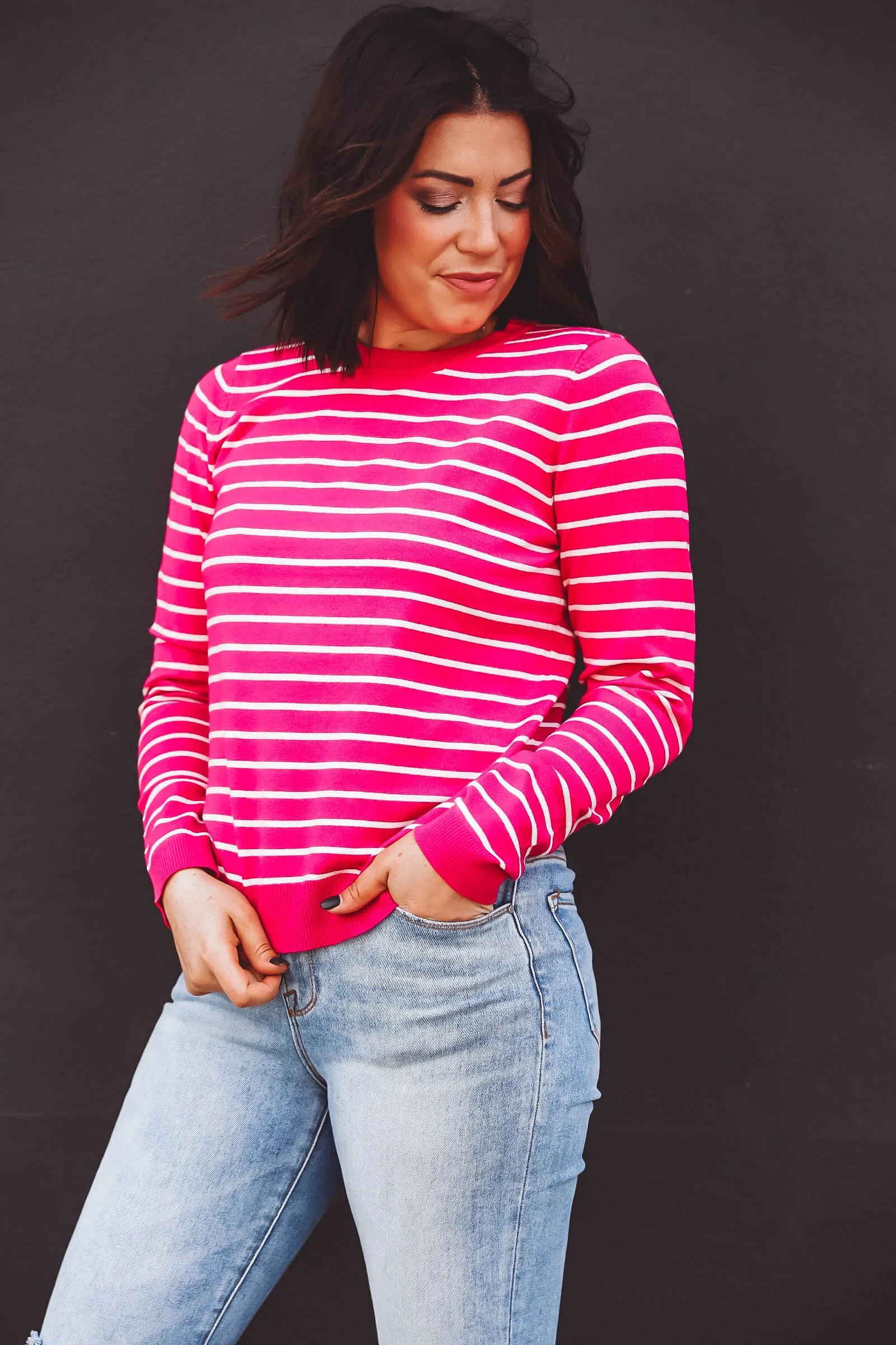 Christina Striped Sweater-Pink