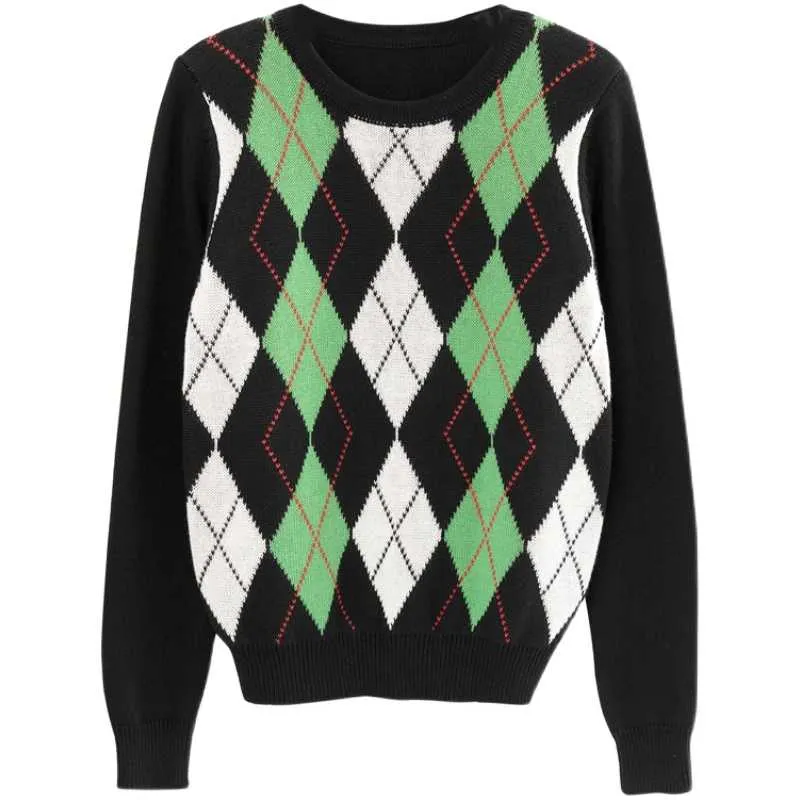 Classic Retro Color block Argyle Print Button Down Sweaters