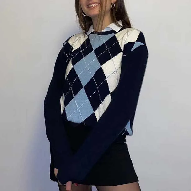 Classic Retro Color block Argyle Print Button Down Sweaters