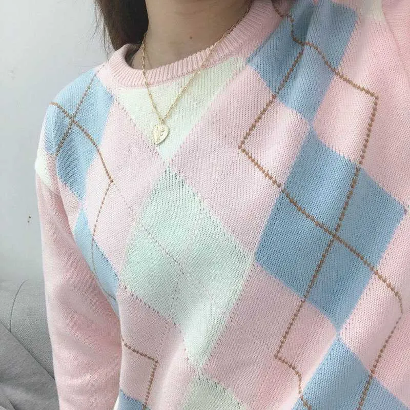 Classic Retro Color block Argyle Print Button Down Sweaters