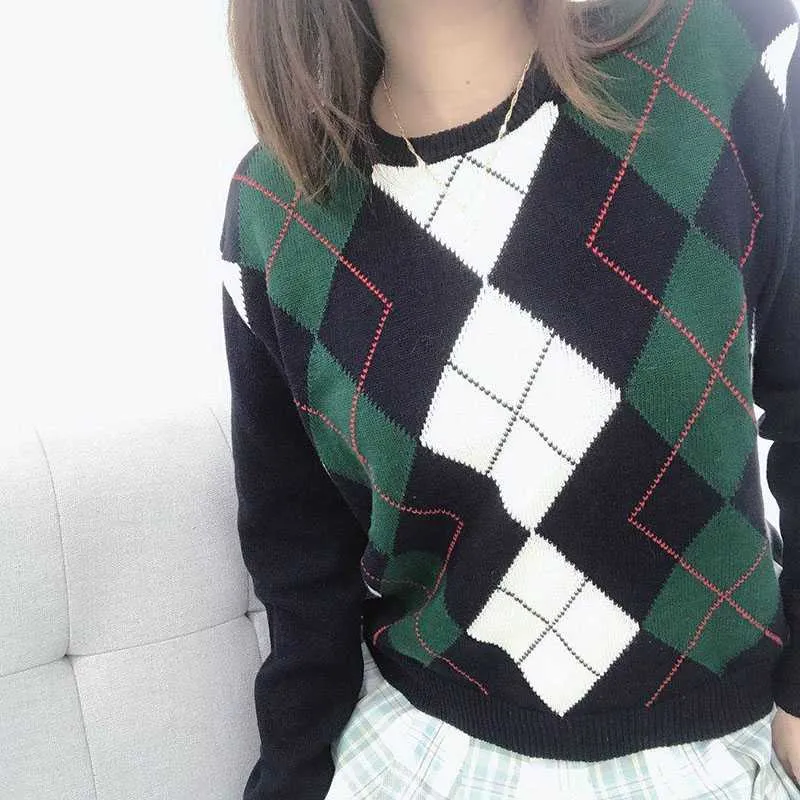 Classic Retro Color block Argyle Print Button Down Sweaters