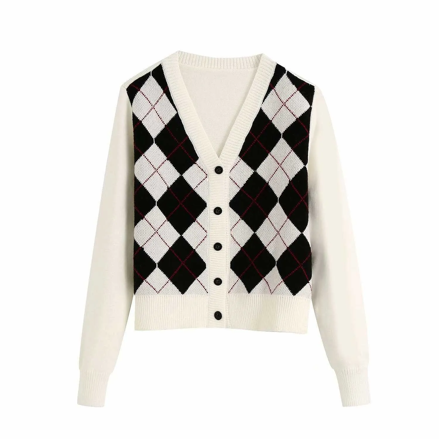 Classic Retro Color block Argyle Print Button Down Sweaters