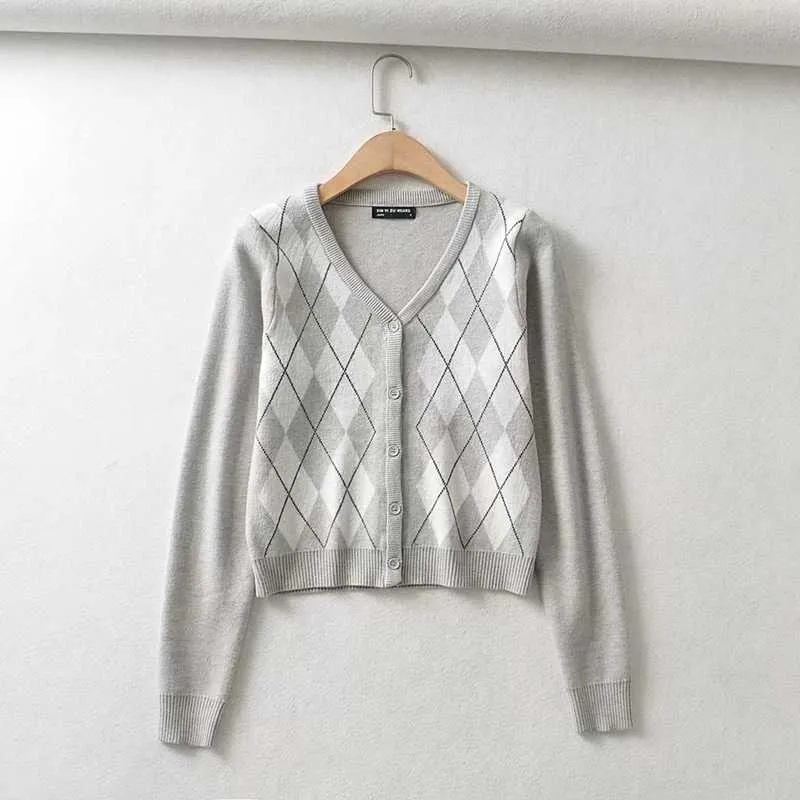 Classic Retro Color block Argyle Print Button Down Sweaters