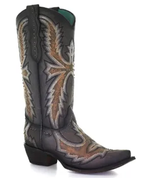 Corral Women's Hand Painted With Embroidery Western Boot - Snip Toe - C3651