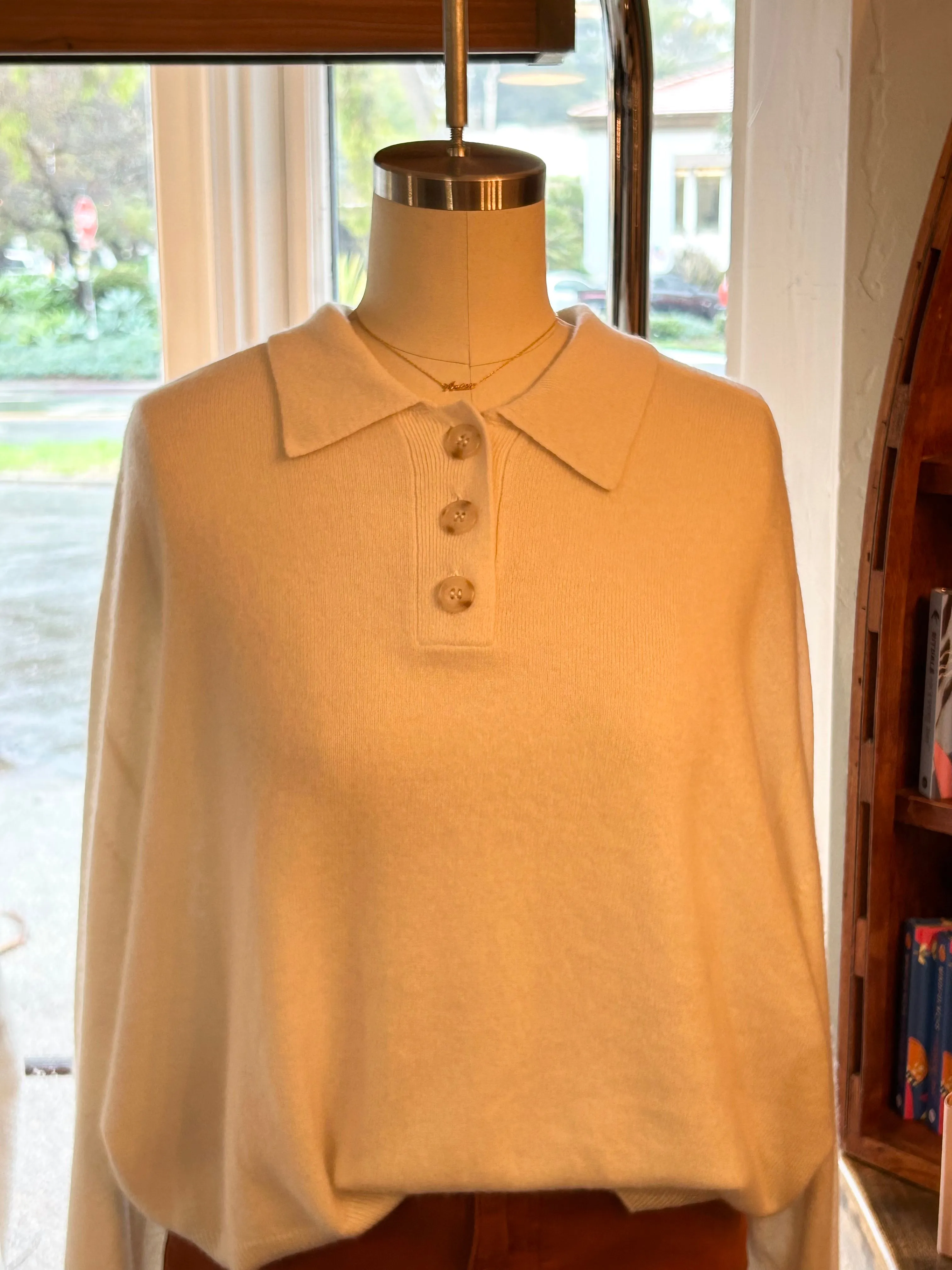 Cream Half Button Sweater