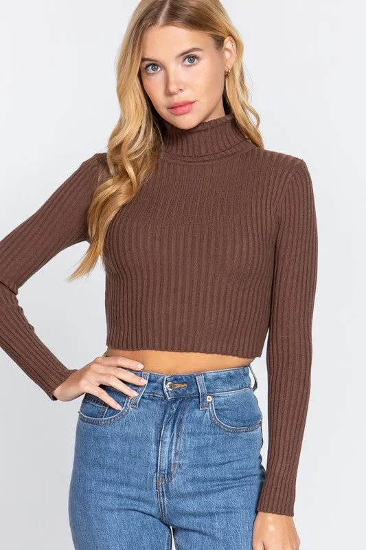 Cropped Turtleneck-Brown