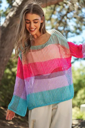 Davi & Dani Crochet Color Striped Pullover