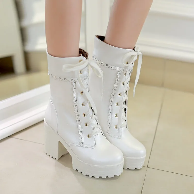 Floral Border Square Heel Ankle Boots