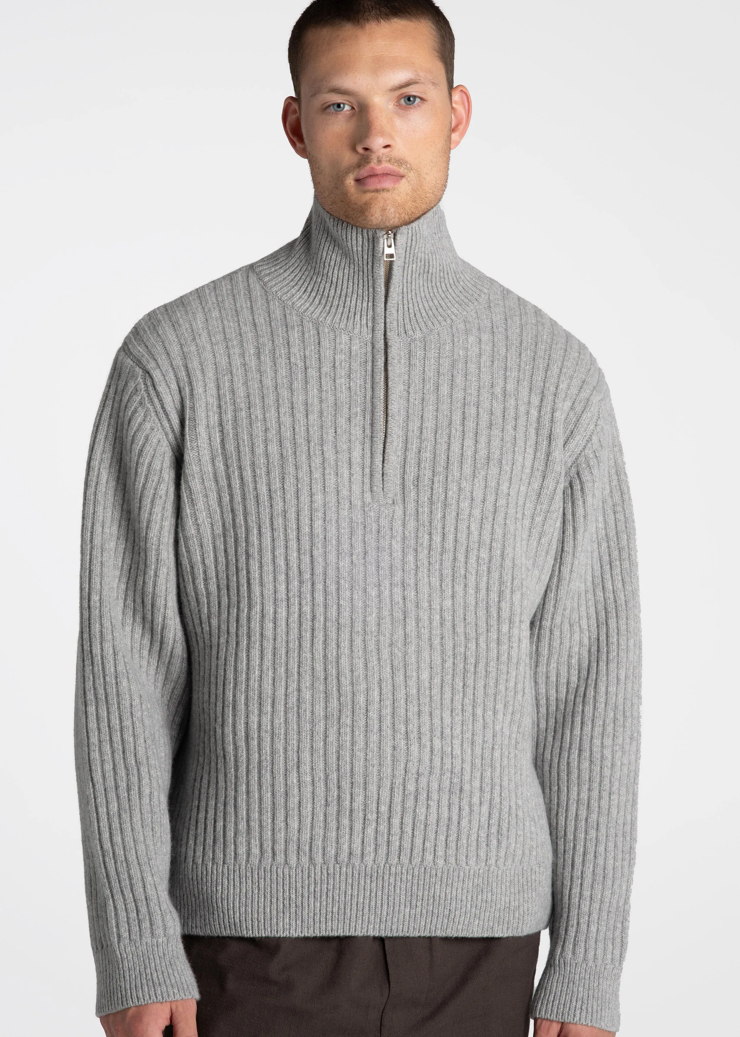 Half Zip Wool Sweater - Grey - Final Sale