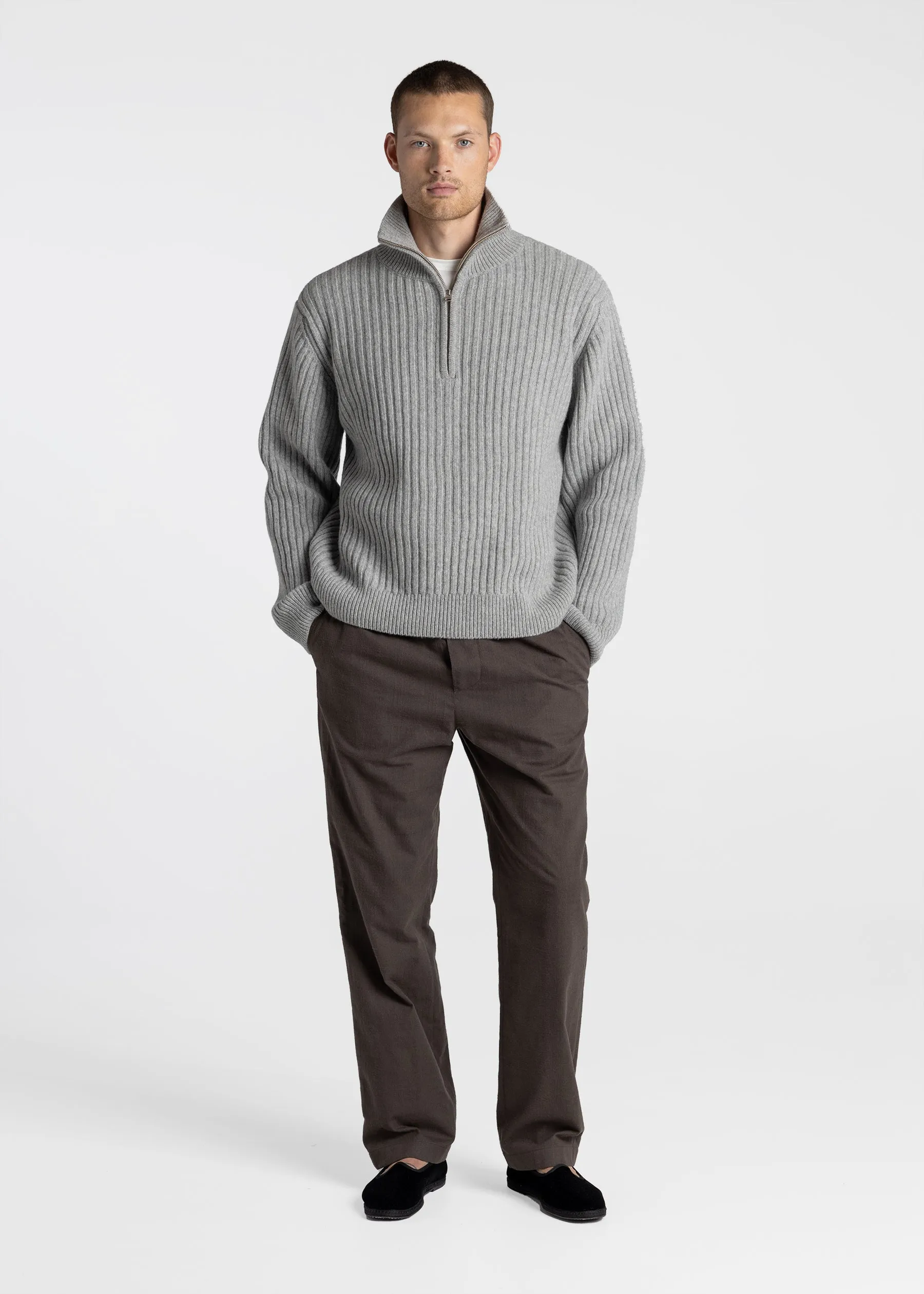 Half Zip Wool Sweater - Grey - Final Sale