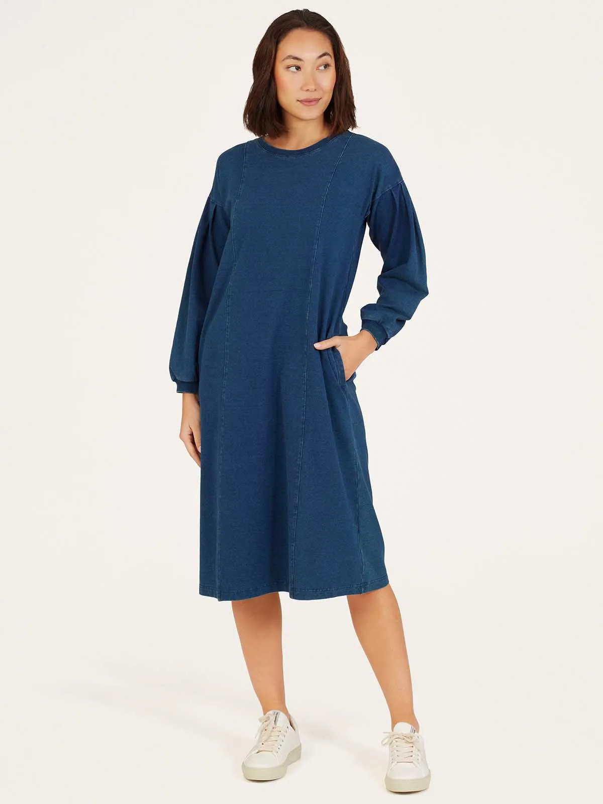 Iona Organic Cotton Jersey Sweat Dress - Indigo Blue