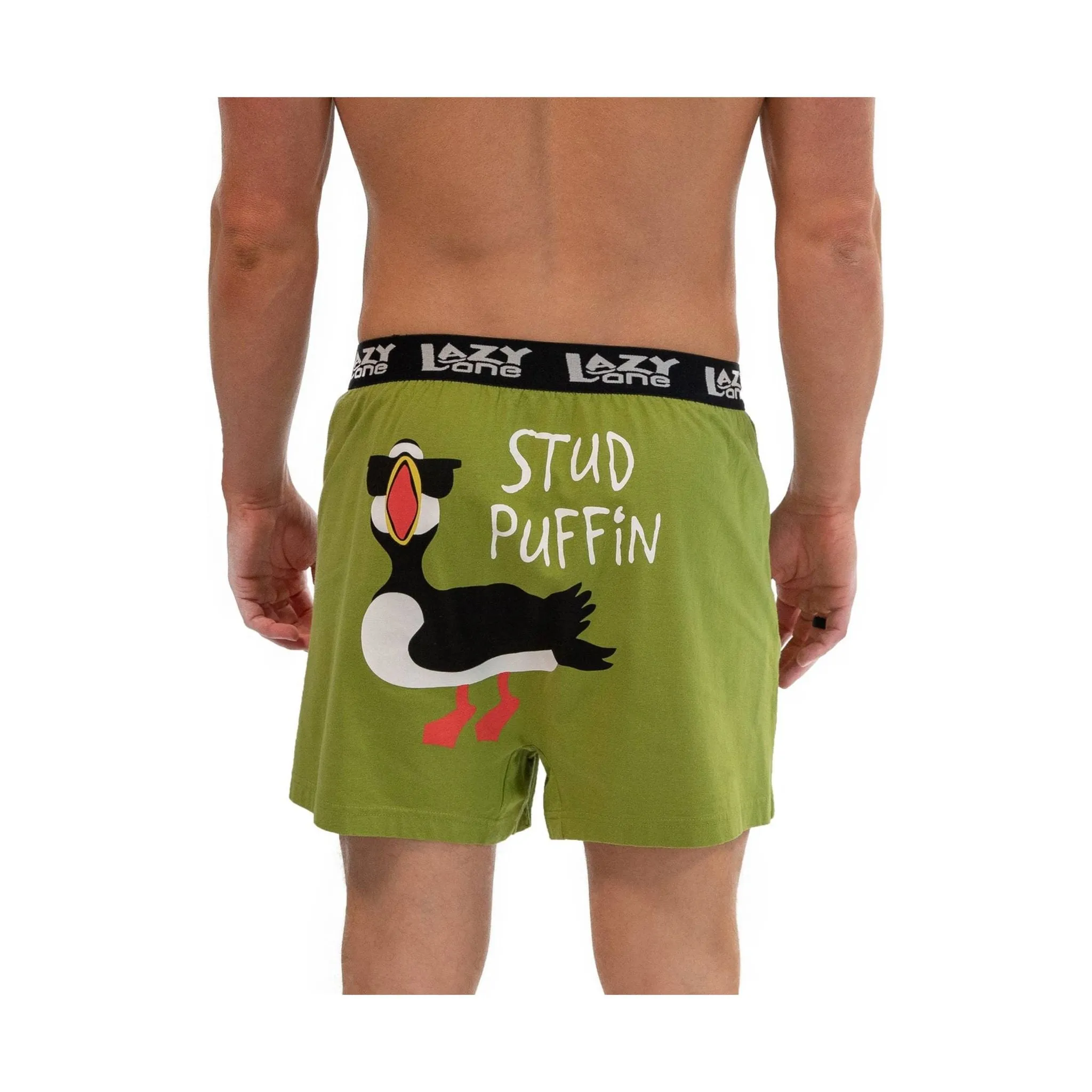 Lazy One Men's Stud Puffin Funny Boxer - Green/ Black