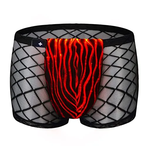 Lumisonata Men's Underwear Led Sexy Boxer Briefs Light Up Mesh Lace Panties Luminous Swimsuit Glow Breathable Low Rise Shorts for Men(Black)