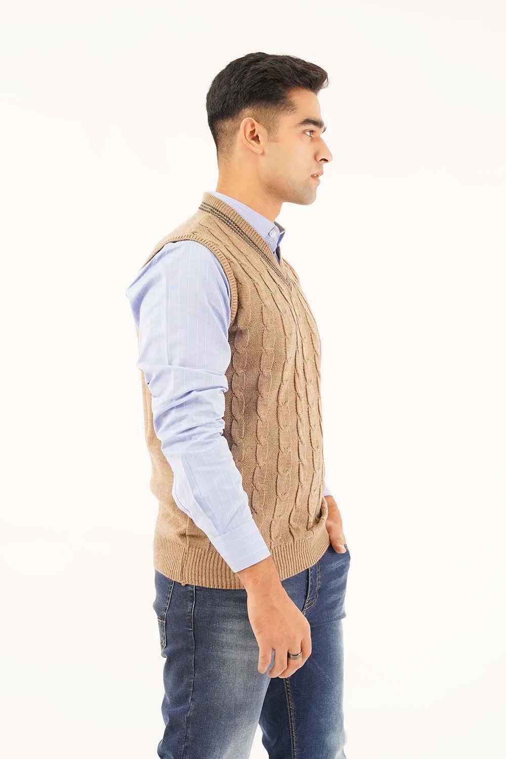 Men's Sleeve Less V-Neck Sweater