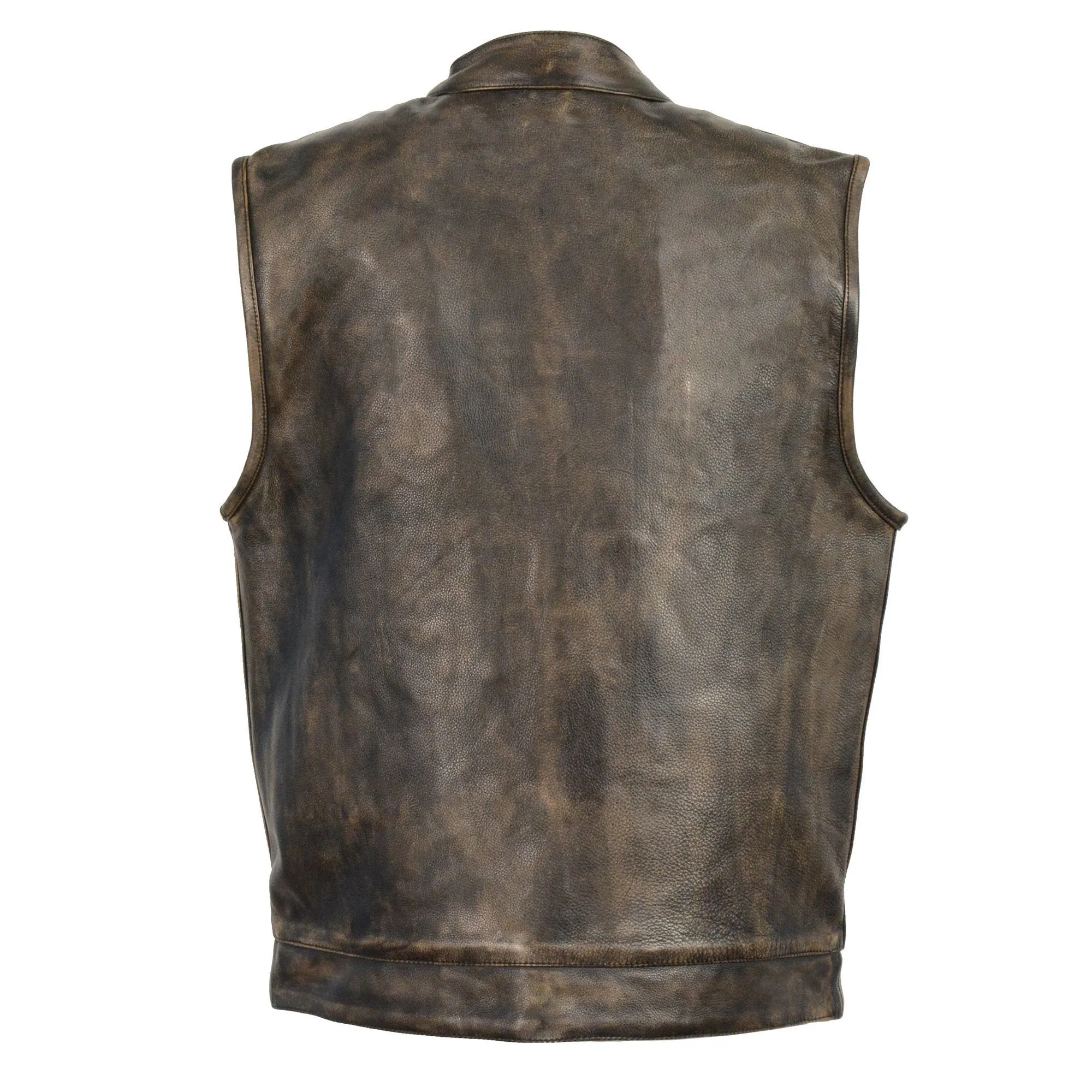 Milwaukee Leather MLM3510 Men's Black/ Beige Naked Leather Club Style Vest - Dual Closure Open Neck Motorcycle Vest