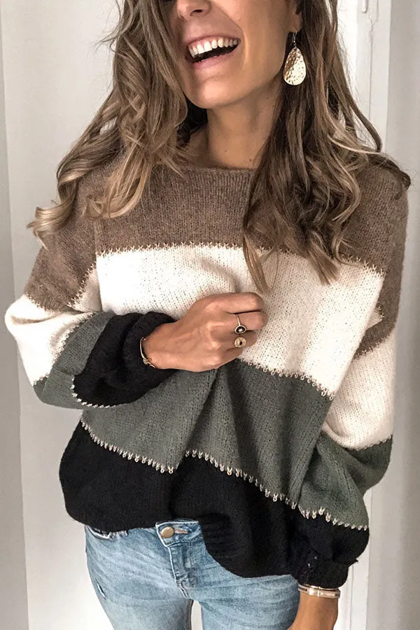 Oversized Comfy Cute Striped Fall Pullover Sweaters For women