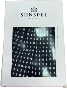 Sunspel Navy/White Leaf Print Cotton Boxer Short UK S