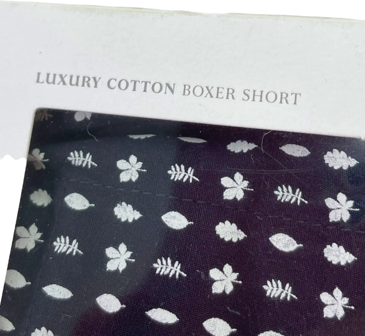 Sunspel Navy/White Leaf Print Cotton Boxer Short UK S