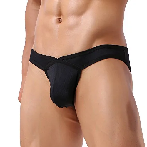 TESOON Mens Imitation Leather Underwear Sexs Boxer Briefs (Large, BK)