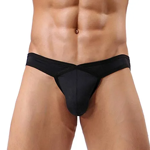 TESOON Mens Imitation Leather Underwear Sexs Boxer Briefs (Large, BK)