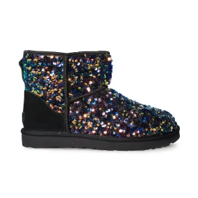 UGG Classic Mini Stellar Sequin Black Boots - Women's