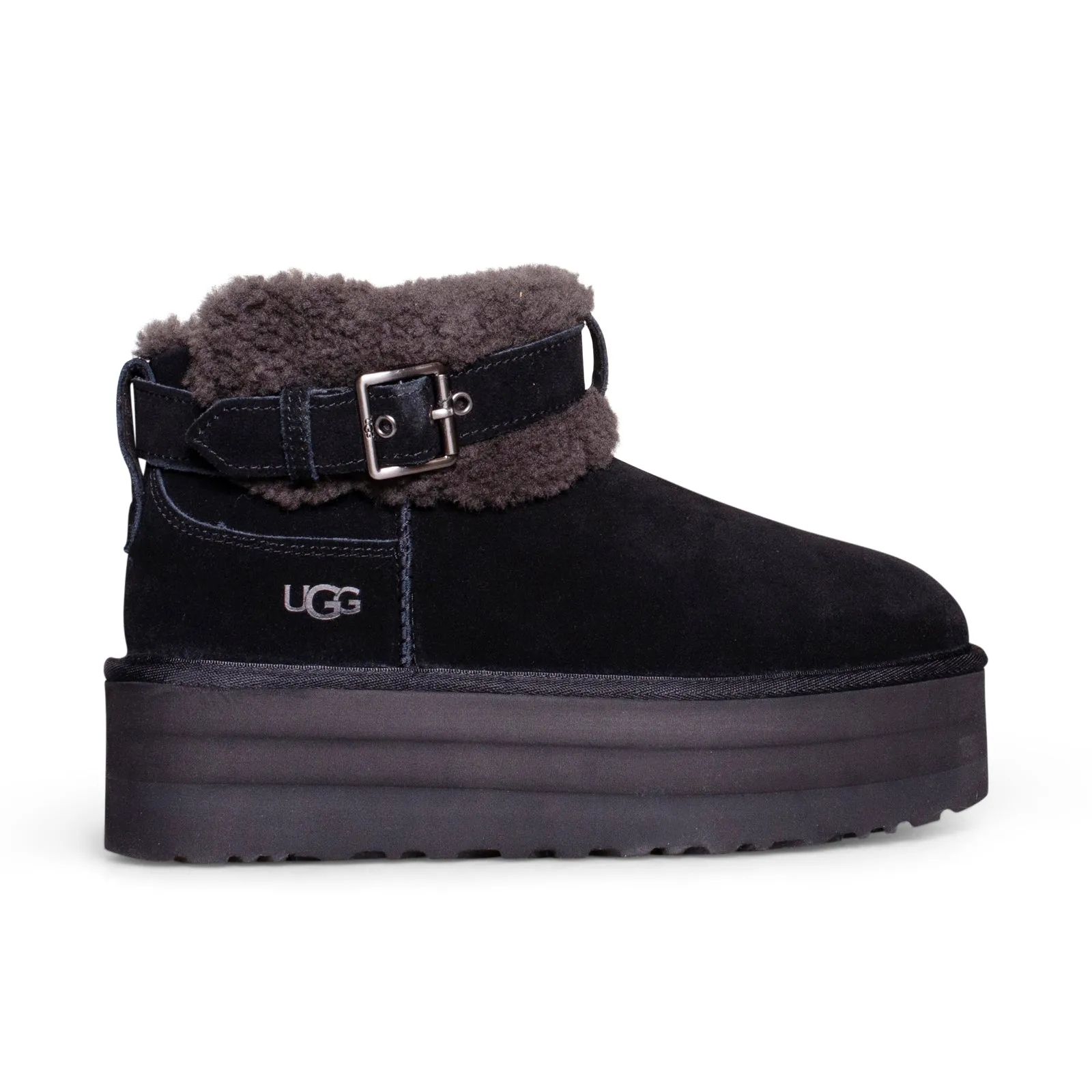 UGG Ultra Mini Belted Roller Black Boots - Women's