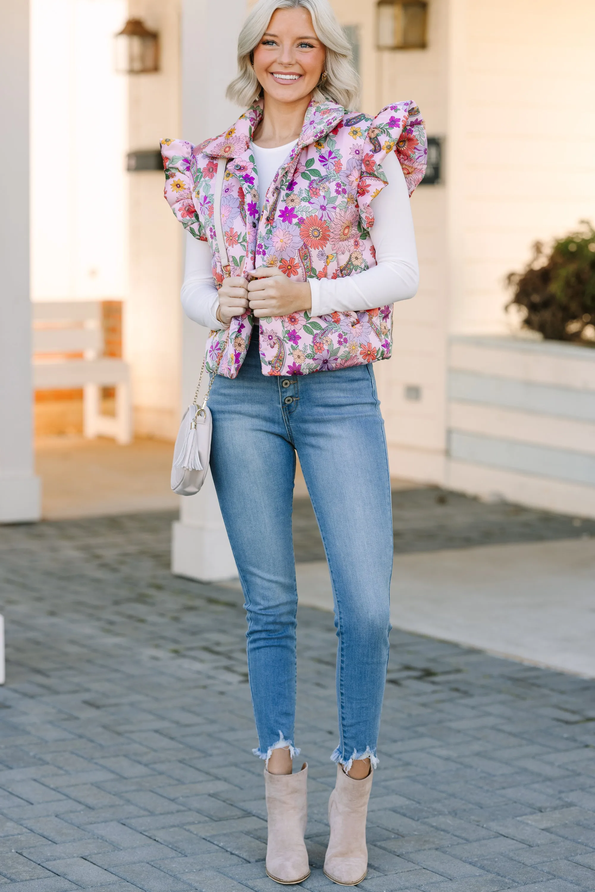 Be True To You Blush Pink Floral Vest