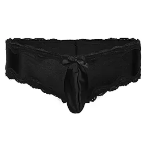 Yihuimin Mens Lingerie Silk Satin Lace Bikini Briefs Sissy Pouch Panties Crossdress Underwear Black Medium